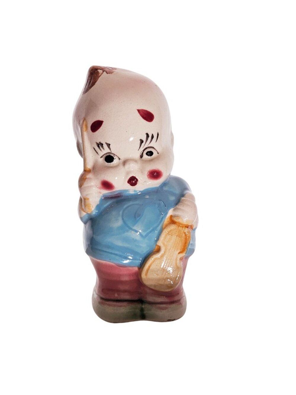 Kewpie Porcelain Baby Figurine Violin 5" instrument  vtg 1950s Japan handpainted